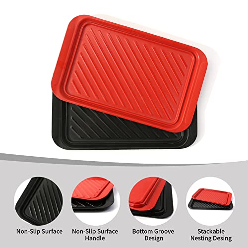 TP Serving Trays with Handles, BMC Grill Prep and Serving Platters for Outdoor, Parties and BBQ, Microwable Dishwasher Oven Safe Food Tray, Set of 2, Black and Red(17” x 10.5”)