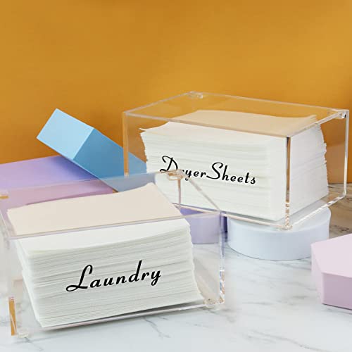 Acrylic Dryer Sheet Dispenser with Lid, Clear Dryer Sheet Holder for Laundry Room Decor and Accessories, Modern Style Fabric Softener Dispenser Transparent Container for Laundry Room Organization