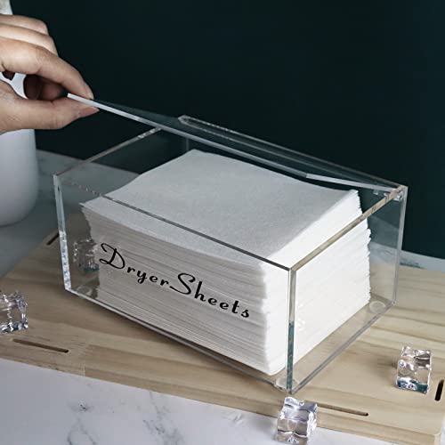 Acrylic Dryer Sheet Dispenser with Lid, Clear Dryer Sheet Holder for Laundry Room Decor and Accessories, Modern Style Fabric Softener Dispenser Transparent Container for Laundry Room Organization