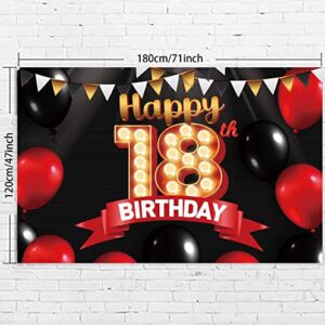 Happy 18th Birthday Black Banner Decorations Gold Backdrop Red and Black Balloons Theme Decor for Girls Women Princess 18 Years Old Birthday Party Supplies Photo Booth Props Background Favors Glitter