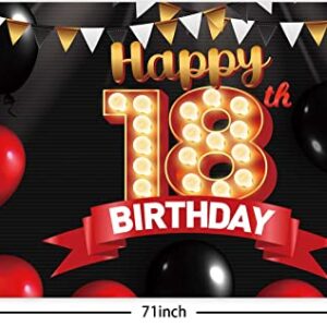 Happy 18th Birthday Black Banner Decorations Gold Backdrop Red and Black Balloons Theme Decor for Girls Women Princess 18 Years Old Birthday Party Supplies Photo Booth Props Background Favors Glitter