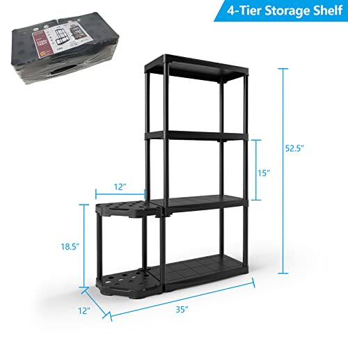 Giantex 4-Tier Garage Shelving with Tool Organizer, Open Storage Rack W/Tight Connections & Stable Bottom Base, 2-Tier Holder W/ 12 Holes for Long-Handled Tools, Fit Warehouse, Toolshed