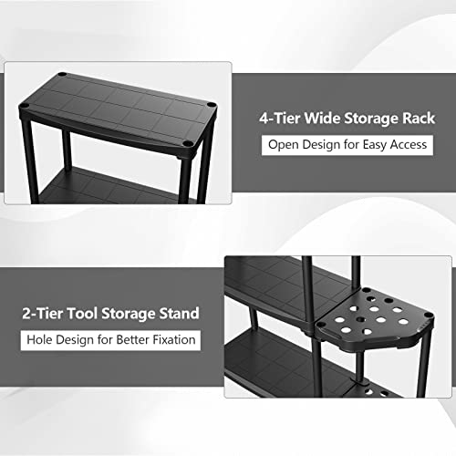 Giantex 4-Tier Garage Shelving with Tool Organizer, Open Storage Rack W/Tight Connections & Stable Bottom Base, 2-Tier Holder W/ 12 Holes for Long-Handled Tools, Fit Warehouse, Toolshed