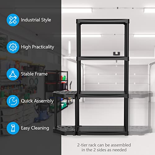 Giantex 4-Tier Garage Shelving with Tool Organizer, Open Storage Rack W/Tight Connections & Stable Bottom Base, 2-Tier Holder W/ 12 Holes for Long-Handled Tools, Fit Warehouse, Toolshed