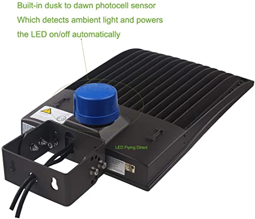 300W LED Shoebox Parking Lot Lights with Dusk to Dawn Photocell Sensor, Surge Protection Built-in, 1-10V Dimmable, 5000K Cool White, 100-277V AC IP65 DLC UL Listed, Yoke/Trunnion/Wall Mount Bracket