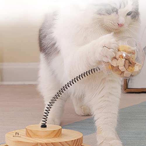 Marchul Cat Food Toy Interactive Cat Toys for Indoor Cats Double 2-Layer Circle Ball Track with Cat Sping Treat Ball Automatic Cat Toy Slow Feeder Treat Toy