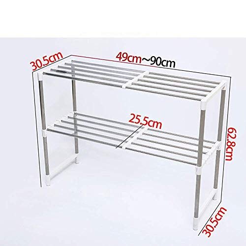 JF-XUAN Kitchen Shelf Microwave Oven Rack Multifunctional 2-layer Microwave Oven Rack Kitchen Rack Adjustable Stainless Steel Storage Rack With Hook Large Microwave Oven Rack (Color : Silver, Size