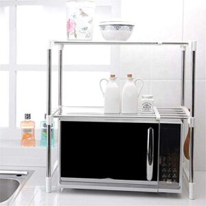 JF-XUAN Kitchen Shelf Microwave Oven Rack Multifunctional 2-layer Microwave Oven Rack Kitchen Rack Adjustable Stainless Steel Storage Rack With Hook Large Microwave Oven Rack (Color : Silver, Size