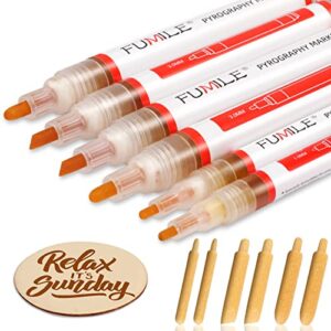 fumile wood burning pen set, 12pcs with 6pcs scorch pen marker and equipped with 6pcs replacement cores for diy wood painting,suitable for artists and beginners in diy wood projects.