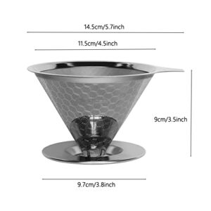 Pour Over Coffee Dripper, Fine Mesh Double Layer Coffee Maker Stainless Steel Coffee Filter, Slow Drip Reusable Metal Cone Coffee Filter