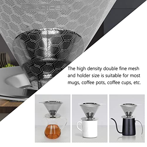 Pour Over Coffee Dripper, Fine Mesh Double Layer Coffee Maker Stainless Steel Coffee Filter, Slow Drip Reusable Metal Cone Coffee Filter