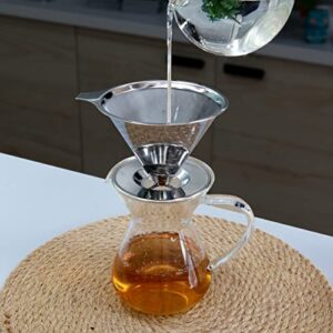 Pour Over Coffee Dripper, Fine Mesh Double Layer Coffee Maker Stainless Steel Coffee Filter, Slow Drip Reusable Metal Cone Coffee Filter