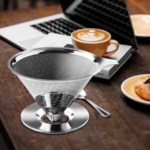 Pour Over Coffee Dripper, Fine Mesh Double Layer Coffee Maker Stainless Steel Coffee Filter, Slow Drip Reusable Metal Cone Coffee Filter