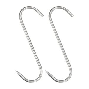 uxcell 11.81" meat hooks, 0.31" thick stainless steel butcher s-hook for meat processing, chicken fish beef hanging drying smoking 2pcs