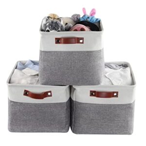 Aeiniwer MANZOO Storage Baskets for Shelves, Closet Storage Bins for Organization, Fabric Bins Cube W/Handles for Organizing Shelf Nursery Home Closet,3PC Pack,Grey/white