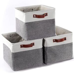 Aeiniwer MANZOO Storage Baskets for Shelves, Closet Storage Bins for Organization, Fabric Bins Cube W/Handles for Organizing Shelf Nursery Home Closet,3PC Pack,Grey/white