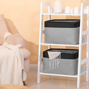 Bliecamile Large Storage Baskets Set,Canvas Baskets for Organizing Shelves,Linen Baskets for Shelves,Office,Room,Book Storage,Large Basket for Storage with Cloth Handles(15×11×9.5-3 Pack,Black&Grey)