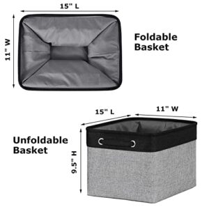 Bliecamile Large Storage Baskets Set,Canvas Baskets for Organizing Shelves,Linen Baskets for Shelves,Office,Room,Book Storage,Large Basket for Storage with Cloth Handles(15×11×9.5-3 Pack,Black&Grey)