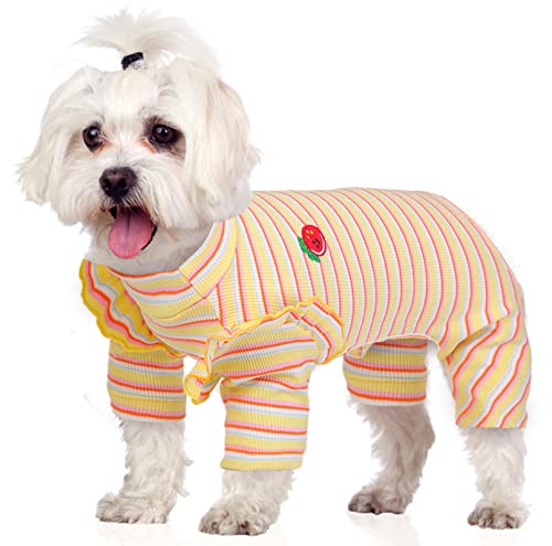 Lelepet Dog Pajamas Dog Pjs Cotton Striped Jumpsuit Stretchable Lightweight Doggie Onesies, Soft Cute Bodysuits Rompers for Puppy Comfy Dog Pajamas for Small Dogs Girls Pink Pet Pajamas for Sleep