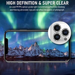 Suoman 3-Pack Camera Cover Circle Tempered Glass for iPhone 13 Pro Max/iPhone 13 Pro Lens Protector, for iPhone 13 Pro 6.1 inch / 13 Pro Max 6.7 inch [ Flash Diamonds ] - Silver