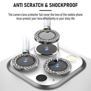 Suoman 3-Pack Camera Cover Circle Tempered Glass for iPhone 13 Pro Max/iPhone 13 Pro Lens Protector, for iPhone 13 Pro 6.1 inch / 13 Pro Max 6.7 inch [ Flash Diamonds ] - Silver