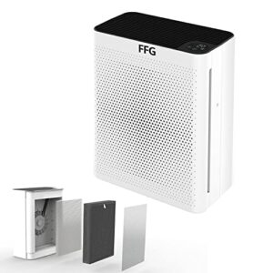 ffg hepa air purifiers for home, h13 true hepa filter for home large room, air cleaner with 3 speeds, timers, change filter reminder, air quality indicator light, quiet air purifiers for bedroom