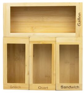 linemoon storage bag organizer kitchen drawer compatible with ziploc, 4 piece bamboo sandwich bag organizer