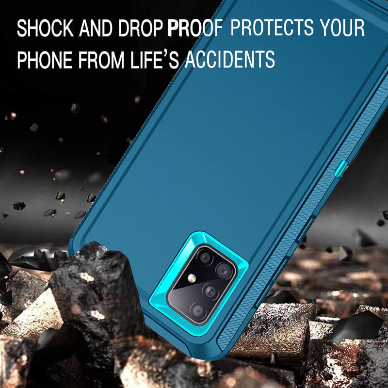 Mieziba Galaxy A71 5G Case - Shockproof, Dropproof, Dustproof - 3-Layer Full Body Protection, Heavy Duty Hard Cover - Turquoise