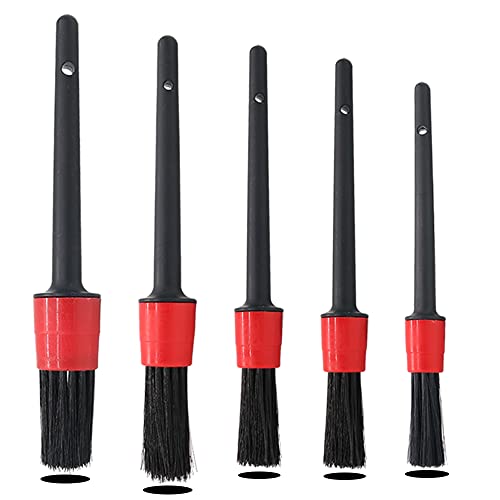 YSY 5PCS Car Detailing Brushes Cleaning Brush Set for Cleaning Wheels Tire Interior Exterior Leather Air Vents Car Cleaning Kit Tool(A) (Black + Red)