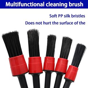 YSY 5PCS Car Detailing Brushes Cleaning Brush Set for Cleaning Wheels Tire Interior Exterior Leather Air Vents Car Cleaning Kit Tool(A) (Black + Red)