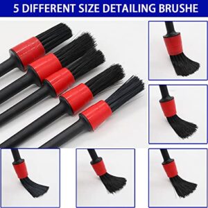 YSY 5PCS Car Detailing Brushes Cleaning Brush Set for Cleaning Wheels Tire Interior Exterior Leather Air Vents Car Cleaning Kit Tool(A) (Black + Red)