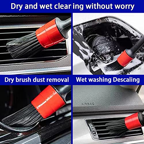 YSY 5PCS Car Detailing Brushes Cleaning Brush Set for Cleaning Wheels Tire Interior Exterior Leather Air Vents Car Cleaning Kit Tool(A) (Black + Red)