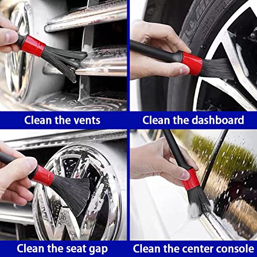 YSY 5PCS Car Detailing Brushes Cleaning Brush Set for Cleaning Wheels Tire Interior Exterior Leather Air Vents Car Cleaning Kit Tool(A) (Black + Red)