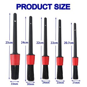 YSY 5PCS Car Detailing Brushes Cleaning Brush Set for Cleaning Wheels Tire Interior Exterior Leather Air Vents Car Cleaning Kit Tool(A) (Black + Red)