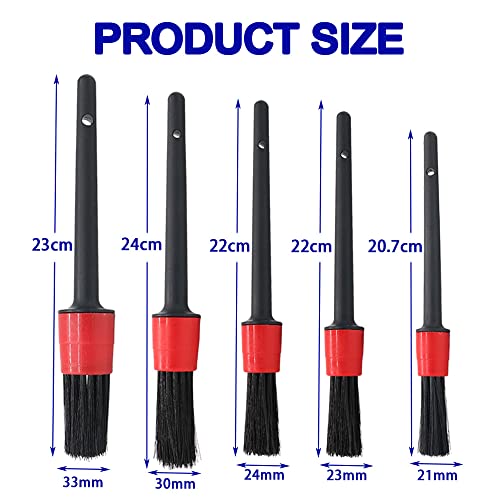 YSY 5PCS Car Detailing Brushes Cleaning Brush Set for Cleaning Wheels Tire Interior Exterior Leather Air Vents Car Cleaning Kit Tool(A) (Black + Red)