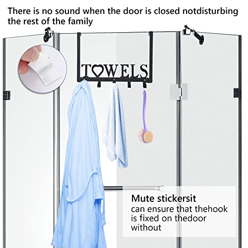 WeeksEight Over The Door Towel Rack, Metal Bath Towel Holder Hanger for Bathroom Bedroom Door Hanging Towels Bathrobe Robe, Towel Hooks for Bathrooms (5 Towel Hooks, Black)