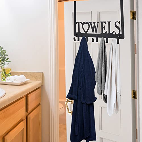 WeeksEight Over The Door Towel Rack, Metal Bath Towel Holder Hanger for Bathroom Bedroom Door Hanging Towels Bathrobe Robe, Towel Hooks for Bathrooms (5 Towel Hooks, Black)