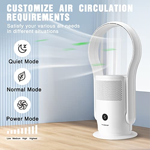 HAUSHOF Bladeless Tower Fan and Air Purifier in one, 90° Oscillating Air Conditioning Fan with Remote, 2*H13 HEPA Air Purifier, Touch Control, Floor Fan for Bedroom, Baby Room, Living Room, Office
