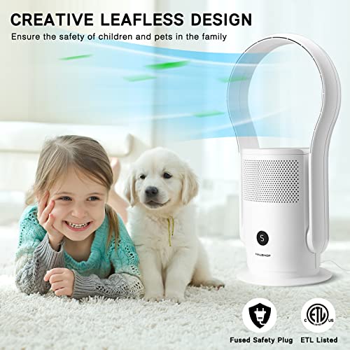 HAUSHOF Bladeless Tower Fan and Air Purifier in one, 90° Oscillating Air Conditioning Fan with Remote, 2*H13 HEPA Air Purifier, Touch Control, Floor Fan for Bedroom, Baby Room, Living Room, Office