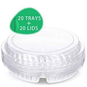 20 Pieces Plastic Appetizer Trays with Lids Disposable Platter Buffet Compartment Serving Tray for Fruit Veggie Snack Food Containers (Clear,5 Grids)