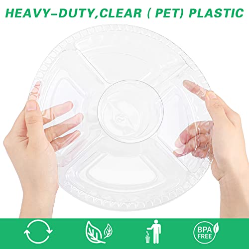 20 Pieces Plastic Appetizer Trays with Lids Disposable Platter Buffet Compartment Serving Tray for Fruit Veggie Snack Food Containers (Clear,5 Grids)