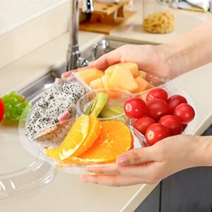 20 Pieces Plastic Appetizer Trays with Lids Disposable Platter Buffet Compartment Serving Tray for Fruit Veggie Snack Food Containers (Clear,5 Grids)