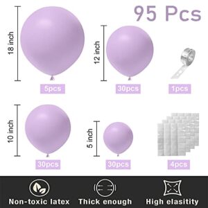 ZFUNBO Pastel Purple Balloons Garland Arch Kit 95 pcs 18/12/10/5 Inch Light Purple Balloons Different Sizes Purple Latex Balloon for Baby Shower Gender Reveal Wedding Birthday Purple Party Decorations