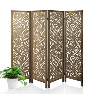 ecomex cut-out room dividers,5.6 ft floral cutouts foldable panel,privacy wall portable room dividers screen wood room mesh durable design freestanding wooden separator for office(brown cut-out)