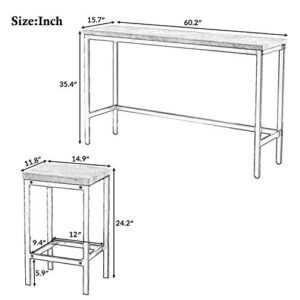 Merax 4 Piece Counter Height Extra Long Dining Pub Kitchen Set with 3 Stools, Bar Side-Table with Footrest, Grey_1