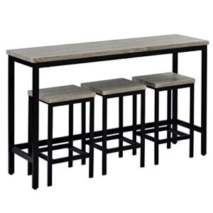 Merax 4 Piece Counter Height Extra Long Dining Pub Kitchen Set with 3 Stools, Bar Side-Table with Footrest, Grey_1