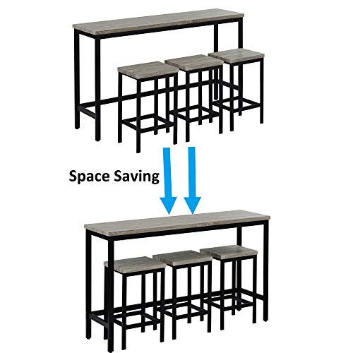 Merax 4 Piece Counter Height Extra Long Dining Pub Kitchen Set with 3 Stools, Bar Side-Table with Footrest, Grey_1