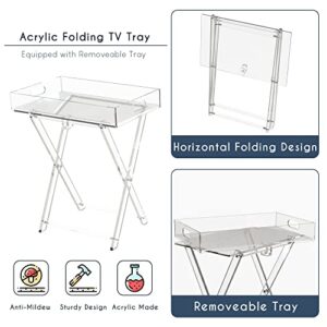 CRYSFLOA TV Tray with Removable Tray Acrylic Folding TV Tray Table Foldable Furniture Modern Small Desk Acrylic Serving Tray Top for Living Room, Bed Room, Kitchen Serving Table with Storage