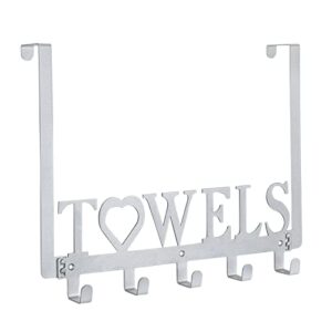 weekseight over the door towel rack, metal bath towel holder hanger for bathroom bedroom door hanging towels bathrobe robe, towel hooks for bathrooms (5 hooks silver grey)