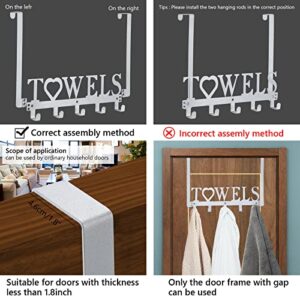 WeeksEight Over The Door Towel Rack, Metal Bath Towel Holder Hanger for Bathroom Bedroom Door Hanging Towels Bathrobe Robe, Towel Hooks for Bathrooms (5 Hooks Silver Grey)